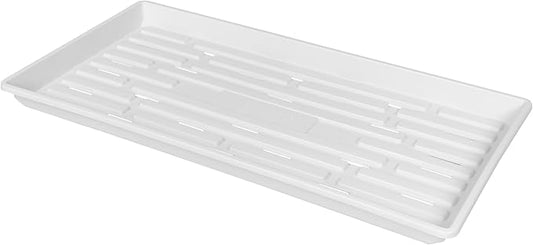 SUNPACK 10" x 20" Heavy Duty Shallow Plastic Seed Starting Tray, White, 1" - Lined with Drainage Holes for Excess Water and Aeration, Ideal for Greenhouses or Indoor Gardening