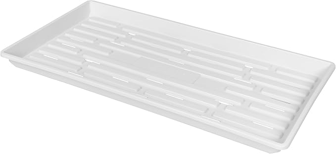 SUNPACK 10" x 20" Heavy Duty Shallow Plastic Seed Starting Tray, White, 1" (Pack of 10) - Lined with Drainage Holes for Excess Water and Aeration, Ideal for Greenhouses or Indoor Gardening