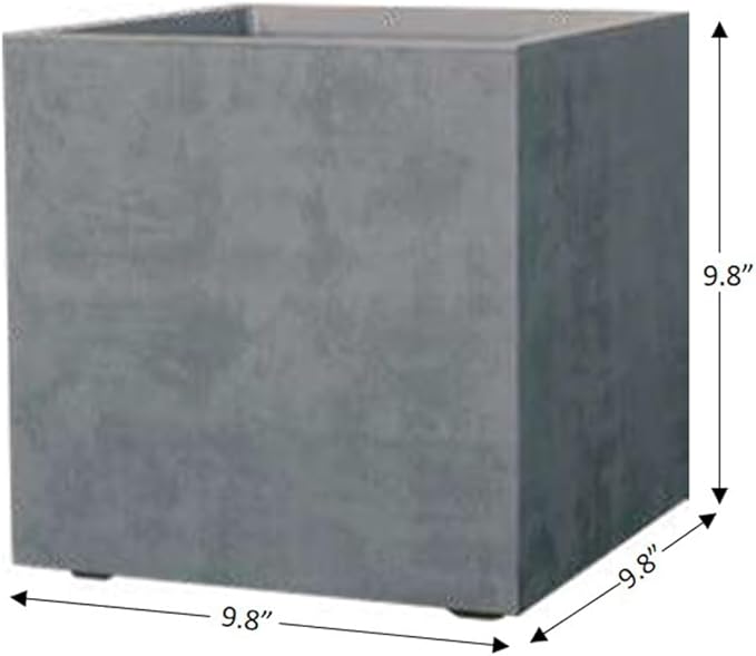 Deroma Millennium 10” Cube Planter | Light & Durable Plastic | Indoor or Outdoor Square Pot for Patio/Porch | Includes Water Reserve & Drain Plug | Trendy Planter for Plants, Flowers, Garden | Grey