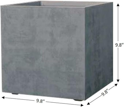 Deroma Millennium 10” Cube Planter | Light & Durable Plastic | Indoor or Outdoor Square Pot for Patio/Porch | Includes Water Reserve & Drain Plug | Trendy Planter for Plants, Flowers, Garden | Grey