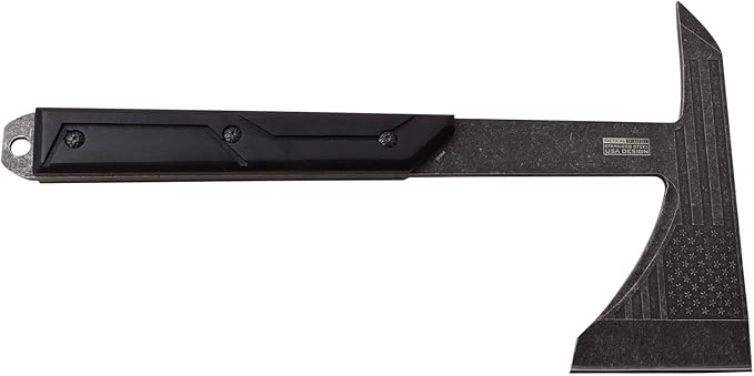 TAC-FORCE Tomahawk – Axe - Stonewash Finish Stainless Steel Blade w/Etched U.S.A. Flag, Black Wood Handle, Full Tang Construction, Includes Nylon Sheath, Tactical, EDC, Rescue - TF-AXE001SW