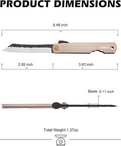 Dispatch EDC Pocket Knife, 2.8" Full Panel Plain Edge Blade Folding Knife with 7Cr13Mov Black Stonewashed Forged Blade & Red Bronze Electroplated Handle, Includes Black PU Sheath