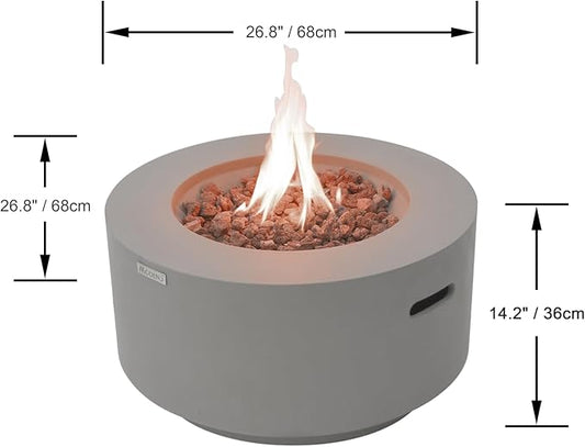 AMS Fireplace | Modeno Waterford Package | Light Gray Natural Gas Fire Pit Table for Outside Patio Bundle with Wind Guard, SS Burner Lid | Free Ice Bucket & Rubber Mat