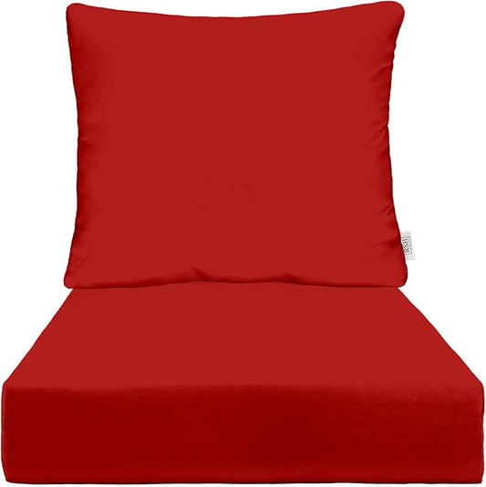RSH DECOR Deep Seating Cushion with Pillow Back | 25” x 25.5” x 5" Seat | Water and Fade-Resistant Spun Fabric | Made in USA | Outdoor Chair Cushion Set for Patio Furniture (Red)