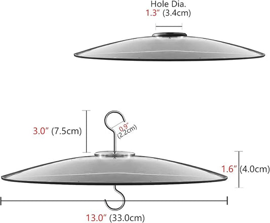 13" Glass Rain Cover for Bird Feeder Outdoors - Baffle on Shepherd Pole/Post or S Hook Hanging - Large Weather Guard Protective Dome - Clear (Dia. 33CM)