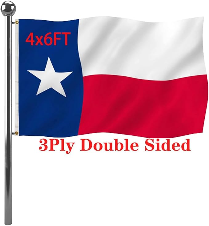 Jayus Double Sided Texas State Flag 4x6 FT Outdoor- 220D Heavy Duty Republic of Texas Flags Banners- Vivid Colors UV Resistant TX Flags with 2 Brass Grommets