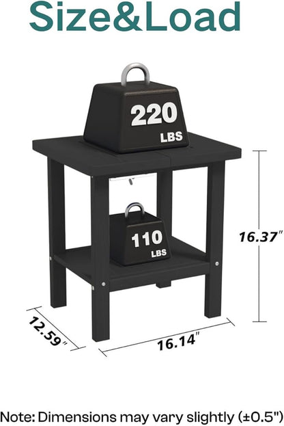 Kingdura Adirondack Outdoor Side Table, 16 x 13 Inches HDPE Plastic Outside End Tables for Patio Pool Porch Backyard Indoor, 2 Tiers Storage Shelf, All Weather Resistant, Easy Maintenance