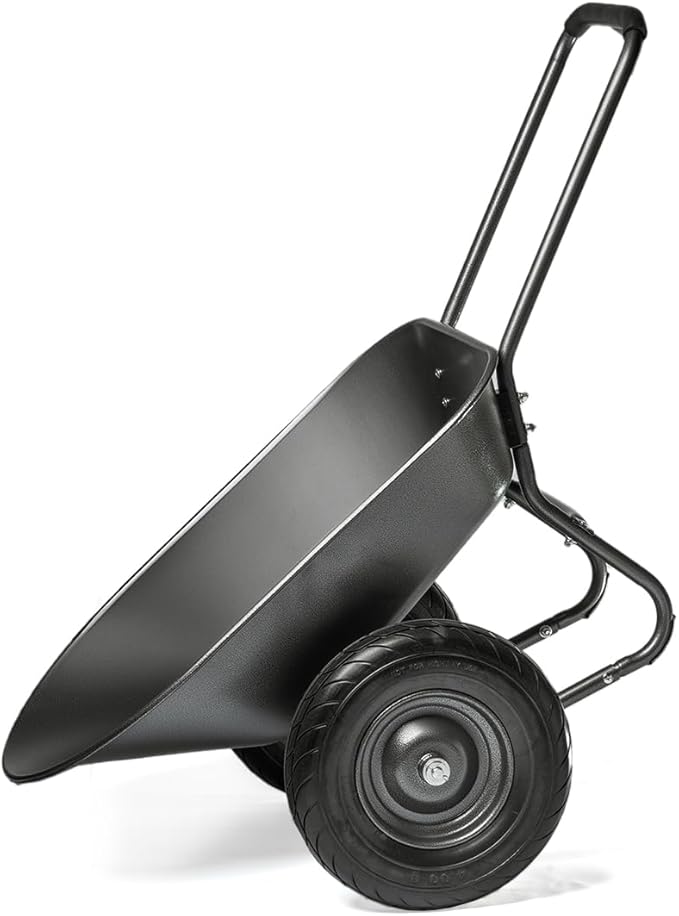XtremepowerUS Dual-Wheel Utility Wheelbarrow Garden Cart Built-in Stand Flat-Free 16" Tires 5 cu/ft. 330 LBS Capacity Metal Tray for Lawn, Gardening