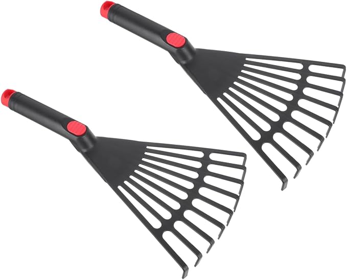 BESPORTBLE 2-Pack Small Hand Rakes - Lightweight Plastic Garden Rakes for Raised Garden Bed, Leaves, Lawns & Tight Spaces, Easy-Grip Ergonomic Handle (No Rust/Bend)