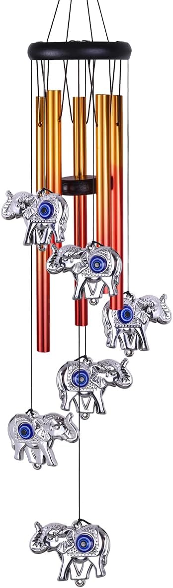 Blue Evil Eye Elephant Wind Chimes Outdoor Decor, Mobile Evil Eye Wind Catcher, Evil Eye Elephant Wind Bells, Blue Evil Eye Amulet Wind Chimes for Home, Gift for Mom, Balcony, Patio, Garden Decoration