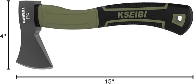 KSEIBI Hatchet with Sheath, Camping Axe for Splitting and Kindling Wood, Forged Steel Blade with Anti-Slip and Shock Reduction Handle Great Throwing Hatchets (Sausalito Green)