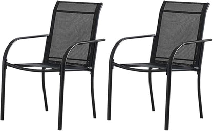 Outdoor Dining Chairs Set of 2, Stackable Patio Chair with Textilene Fabric, Lightweight Garden Chairs for Poolside, Backyard, Camping, Black