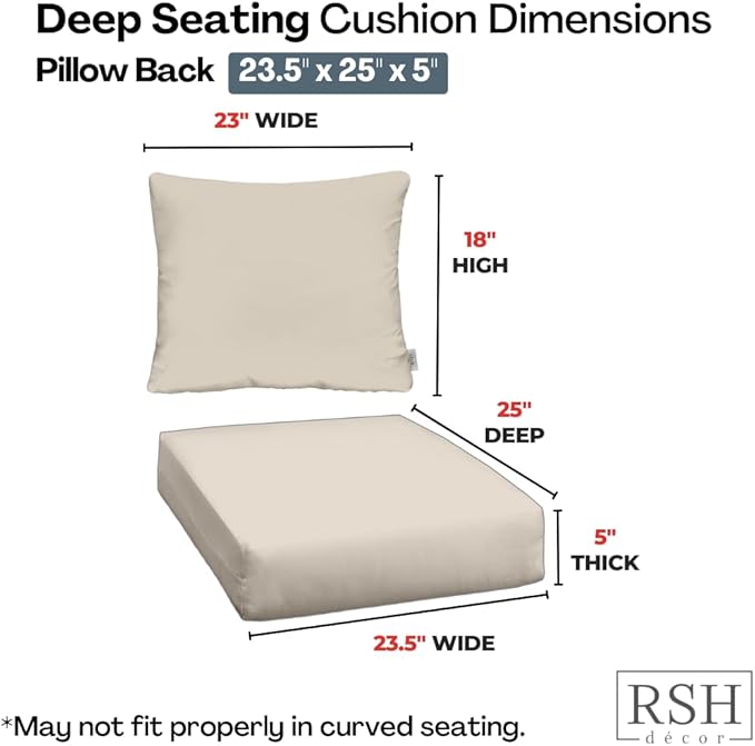 RSH DECOR Deep Seating Cushion with Pillow Back | 23.5” x 25” x 5" Seat | Water and Fade-Resistant Spun Fabric | Made in USA | Outdoor Chair Cushion Set for Patio Furniture (Yellow)