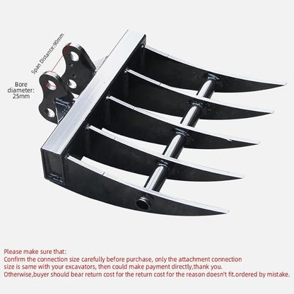 1 TON Mini Excavator Accessory Compatible Attaxhment Metal Wide Backhoe Rake,Hole Diameter: 25MM/0.98in