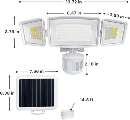 Ensenior 5 Motion Sensor Modes Solar Security Light, 1800LM 270° Wide Angle 3 Heads LED Flood Lights, IP65 Waterproof Wall Lights, Separate Solar Panel Remote Control Solar Lights Outdoor
