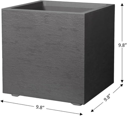 Deroma Gravity 10” Cube Planter | Light & Durable Plastic | Indoor or Outdoor Square Pot for Patio/Porch | Includes Water Reserve & Drain Plug | Trendy Planter for Plants, Flowers, Garden | Black
