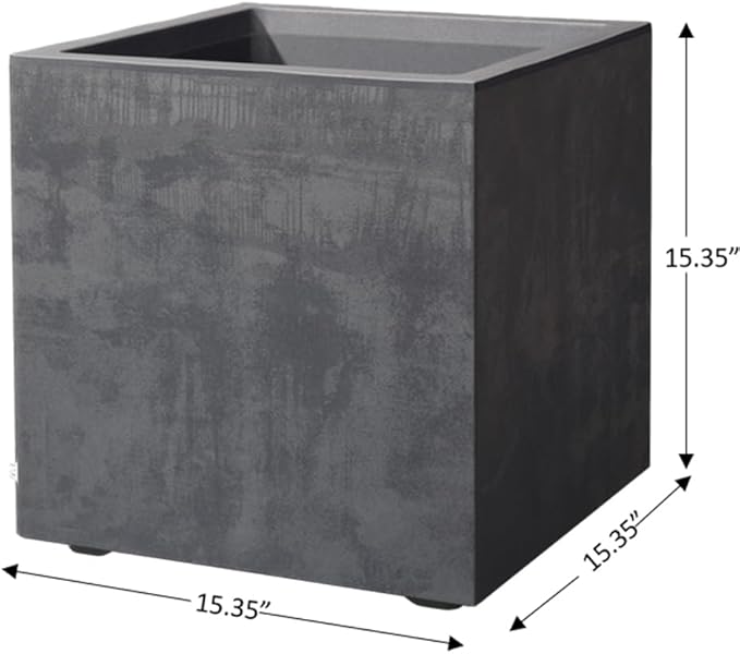 Deroma Millennium 15” Cube Planter | Light & Durable Plastic | Indoor or Outdoor Square Pot for Patio/Porch | Includes Water Reserve & Drain Plug | Trendy Planter for Plants, Flowers, Garden | Black