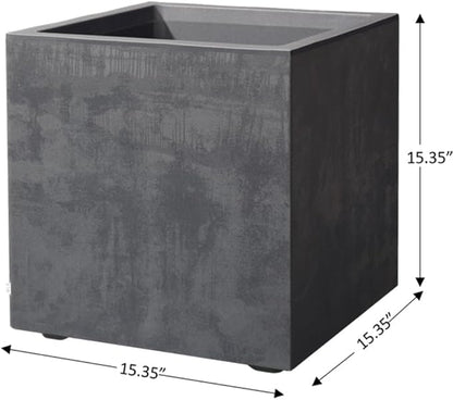 Deroma Millennium 15” Cube Planter | Light & Durable Plastic | Indoor or Outdoor Square Pot for Patio/Porch | Includes Water Reserve & Drain Plug | Trendy Planter for Plants, Flowers, Garden | Black
