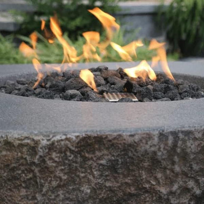 Elementi | Boulder Gas Fire Pit Cast Concrete Semi-Round Fire Table, Outdoor Fire Pit Electronic Ignition | Canvas Cover, Lava Rock Included | Natural Gas