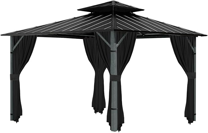Gazebo Universal Replacement Privacy Curtain, 10'X10' Gazebo Curtains Outdoor Waterproof, 4-Panels Sidewall with Zipper for Patio, Garden and Backyard (Only Curtains, 10'X10', Black)