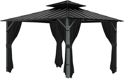 Gazebo Universal Replacement Privacy Curtain, 10'X10' Gazebo Curtains Outdoor Waterproof, 4-Panels Sidewall with Zipper for Patio, Garden and Backyard (Only Curtains, 10'X10', Black)