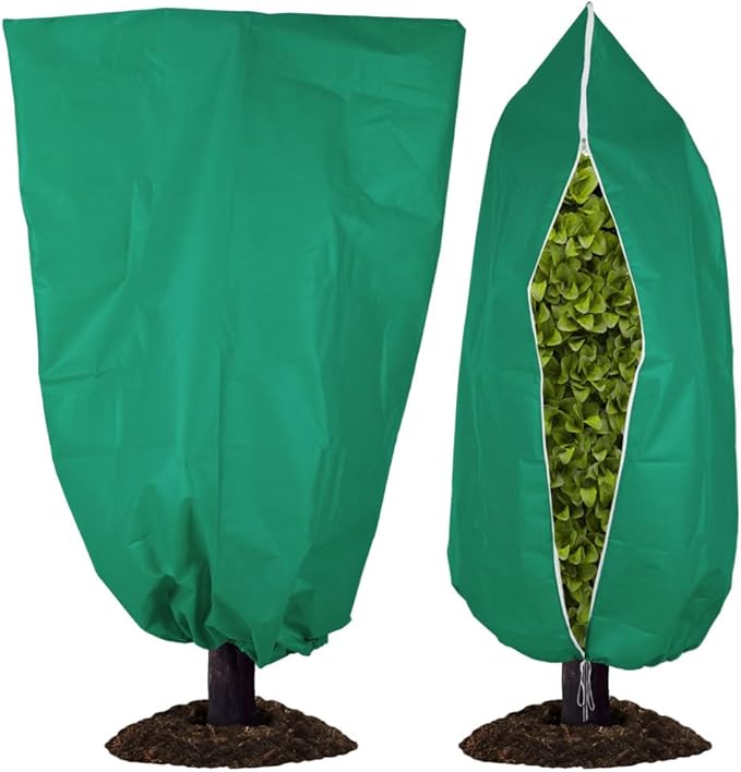 2 Pack Winter Plant Covers with Zipper & Drawstring, 31.5"×47.2" Frost Protection Bags for Outdoor Potted Plants, Trees & Shrubs - Reusable Freeze Protection Jackets