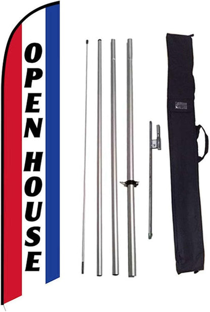 FFN - Open House Feather Banner Flag Includes 15 FT Poles Kits, Ground Stakes, and Travel Bags, for Real Estate Agents Outdoor Sign (Pack 1)