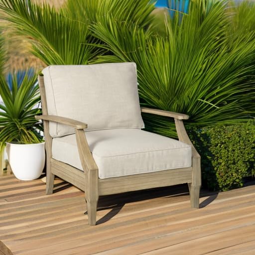 Signature Design by Ashley Clare View Outdoor Eucalyptus Wood Lounge Chair – Cushioned with Nuvella Fabric, 5-Step Protective Finish , Beige