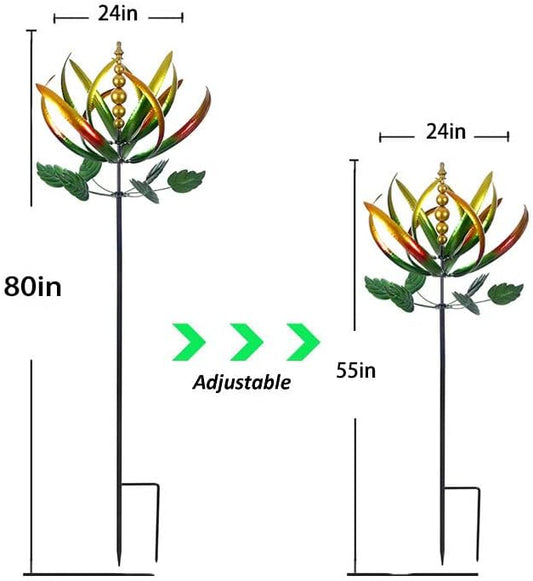 Wind Spinner for Garden and Yard - Large Metal Kinetic Wind Sculptures for Outdoor Decor 80 Inches Multi-Color Tulip Wind Spinner