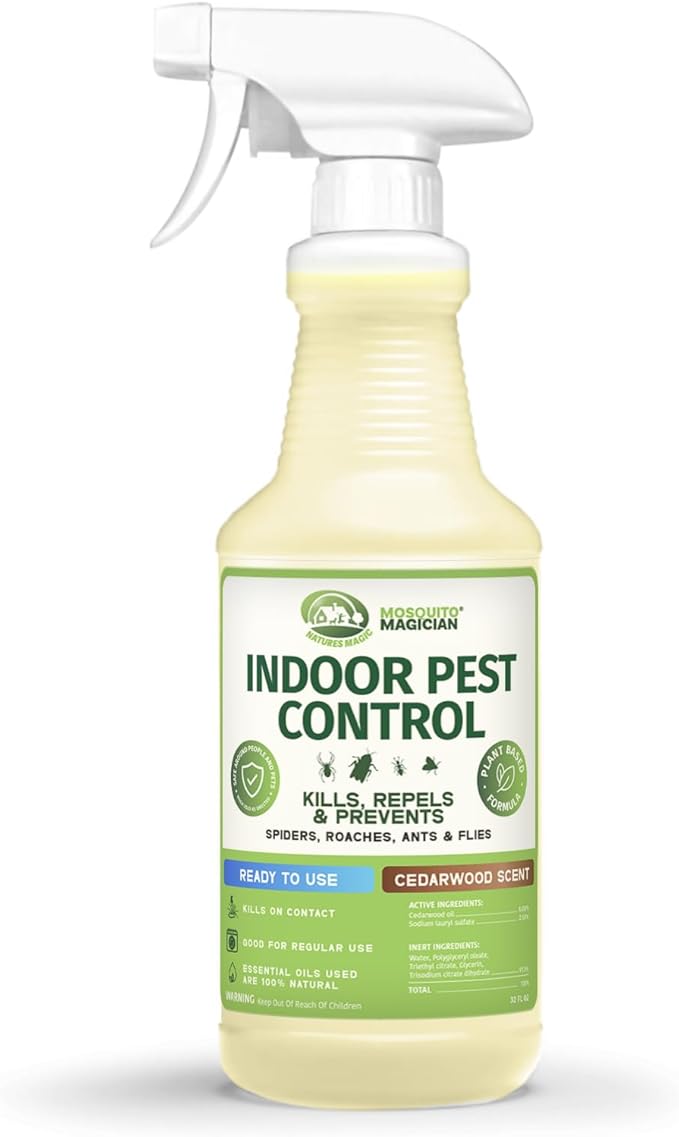 Mosquito Magician Indoor Pest Spray – Design for Indoor Use to Neutralize Spiders, Roaches, Ants & Flies with Plant-Sourced Essential Oils, Efficient Ready to Use Home Pest Spray – Cedarwood, 32 OZ