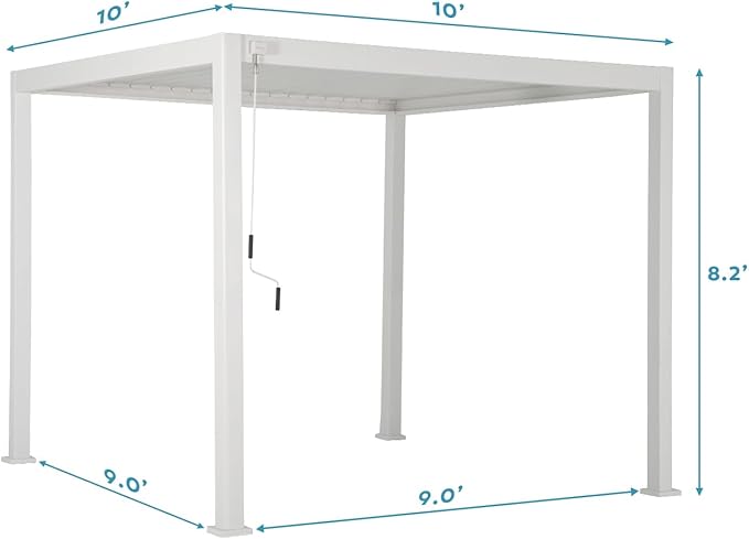 Mirador 111S Round Louvered Pergola Gazebo, 10Ft x 10Ft, Full Aluminum Frame, Adjustable Roof, Outdoor, Durable, White