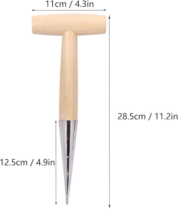 3 PCS 11 Inch Hand Dibber with Wooden Handle - Hand Held Bulb Planter, Essential Dibber Gardening Tool for Planting and Bulb Transplanting
