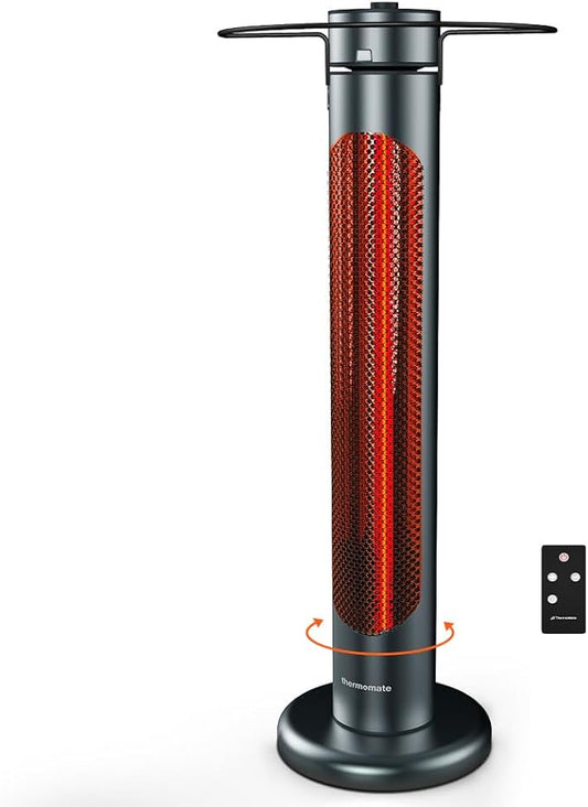 ThermoMate Electric Patio Heater, 1500W IP65 Outdoor/Indoor Infrared Heater with Remote, 8 Heating Levels 8-Hour Timer & Oscillation, Tip-over Protection for Garage Backyard Restaurant