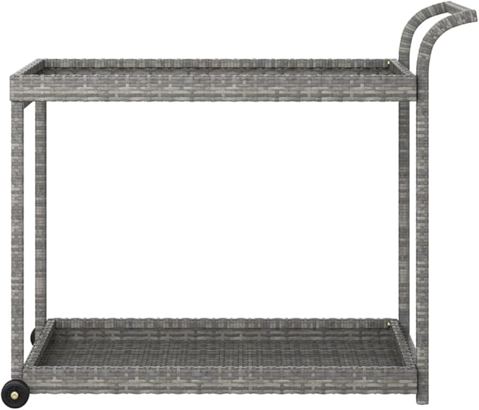 Outdoor Rolling Wicker Bar Cart with Storage Shelves, Portable Bar Cart with Wheels, Patio Kitchen Island Cart for Pool Deck Backyard, Gray 39.4"x17.7"x32.7" Poly Rattan -464