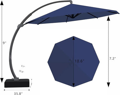7-Piece Patio Dining Set with 11 FT Curvy Cantilever Umbrella, HDPE Tabletop & Aluminum Frame All-Weather Outdoor Furniture for Garden, Backyard, Poolside, Gray