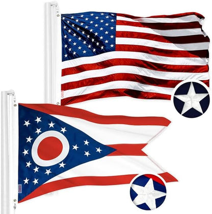 G128 Combo Pack: USA American Flag 3x5 Ft Embroidered Stars & Ohio State Flag 3x5 Ft Embroidered