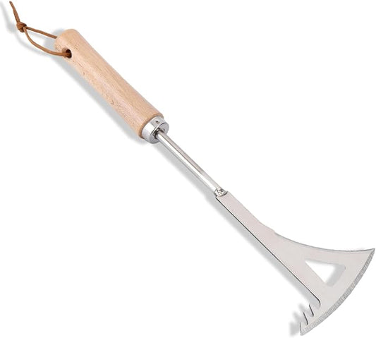 Crack Weeder, 13.4" Stainless Steel Crevice Weeding Tool with Wood Handle, L-Shaped Side-Walk Weed Puller Spatula, for Garden Lawn Yard Patio Terrace Paving Moss, Small Gardening Tool