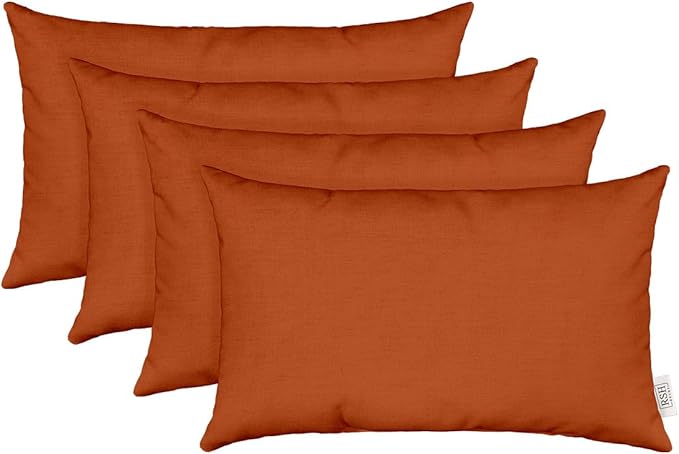 RSH DECOR: Sunbrella Lumbar Throw Pillows Set of 4 | 20" x 12" | Water and Fade-Resistant Performance Fabric | Outdoor Pillow Covers with Down-Alternative Inserts | Canvas Rust