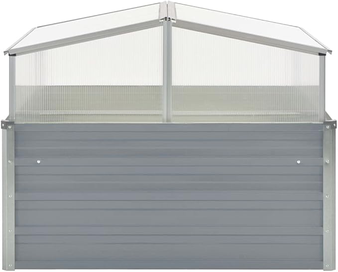 Galvanized Steel Greenhouse, Raised Garden Bed with Greenhouse, Metal Planter Box with Polycarbonate Mini Greenhouse, 39.4"x39.4"x33.5" Galvanized Steel Gray,-105
