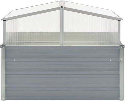 Galvanized Steel Greenhouse, Raised Garden Bed with Greenhouse, Metal Planter Box with Polycarbonate Mini Greenhouse, 39.4"x39.4"x33.5" Galvanized Steel Gray,-105