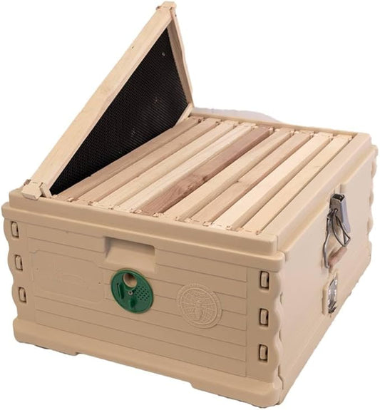 Apimaye Insulated Deep Super with 10 Wood Frames with Premier Double Waxed Foundation. (Tan Body Green Entrance)