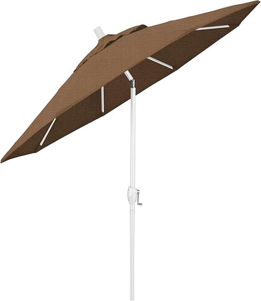 California Umbrella 7.5' Round Aluminum Market Umbrella, Crank Lift, Push Button Tilt, White Pole, Woven Sesame Olefin