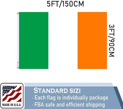 Ireland Flag 3x5 FT 100% Made in The USA-Heavy Duty Vibrant Colours Double Sided Irish National Flag with 2 Brass Grommets for Home/Company/Indoor Outdoor Decoration