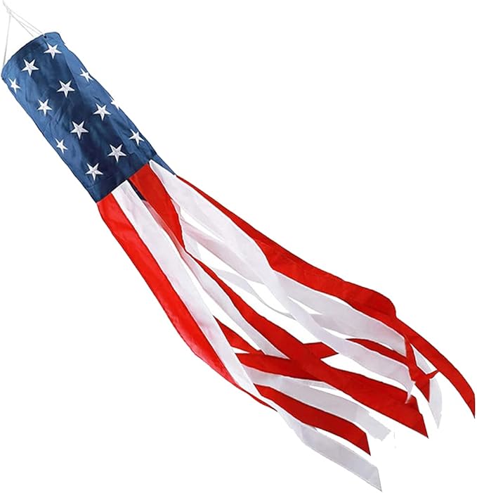 American Flag Windsocks, 4th of July Patriotic Decorations, Embroidered Stars - Fade Resistant Patriotic Wind Socks Decorations 62 Inch