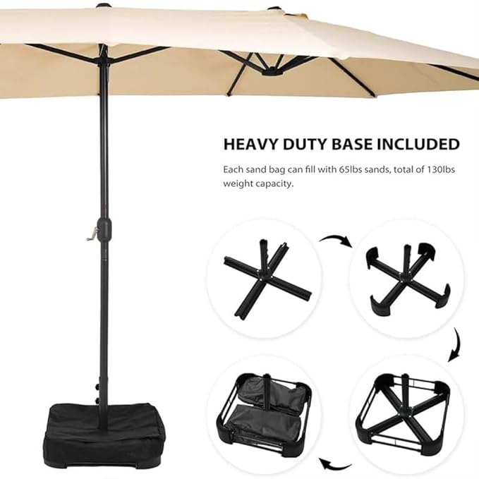 Sundale Outdoor 15ft Large Patio Umbrella with Base Included and Umbrella Cover, Outdoor Double-Sided Umbrella
