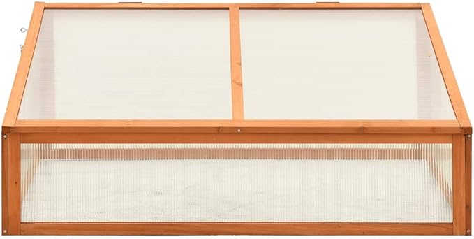 Wooden Garden Greenhouse，Wood Raised Plants Bed Raised Flower Planter Box, Garden Wood Cold Frame Greenhouse Flower Planter, Brown 39.4"x25.6"x15.7" Firwood,-682