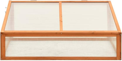 Wooden Garden Greenhouse，Wood Raised Plants Bed Raised Flower Planter Box, Garden Wood Cold Frame Greenhouse Flower Planter, Brown 39.4"x25.6"x15.7" Firwood,-682
