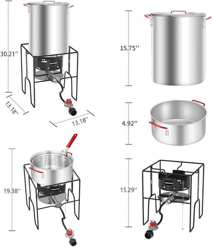 30 Qt Turkey Fryer & 10 Qt Fish Fryer Combo Kit with CSA Approved 50,000BTU Burner with 10PSI Regulator