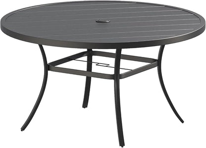 VICLLAX Outdoor Patio Round Dining Table, 60"x 60" Metal Slatted Round Tabletop with Adjustable Umbrella Hole for Deck Lawn Garden Backyard, Black