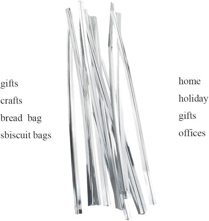 HAHIYO 300Pcs 6inches Silver Metal Twist Ties Bread Candy Coffee Bag Ties Plant Garden Twist Ties for Cellophane Treat Bags Gift Wraping Bags Plastic Bags Halloween Party Cake Present Art Crafts